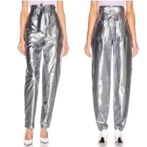 A.L.C. Coburn Metallic Silver Paper Bag Pants High Waist Trousers Size 2 Women's